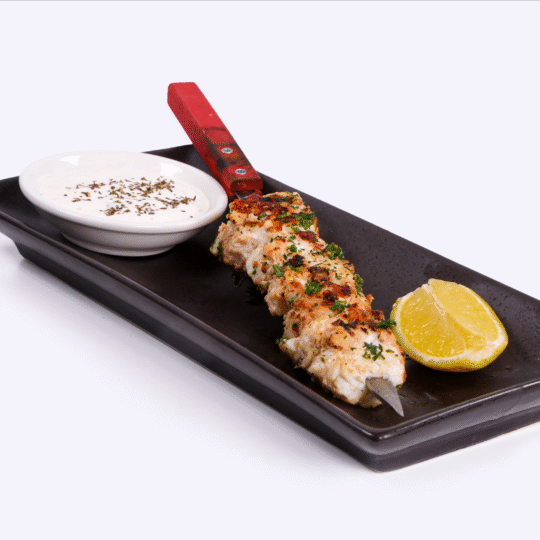 Chargrilled Skewer garlic lobster served with tzatziki